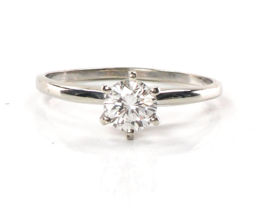 Vintage 14k White Gold Round Natural Diamond Solitaire Engagement Ring, Approximately .69 Carats Diamond