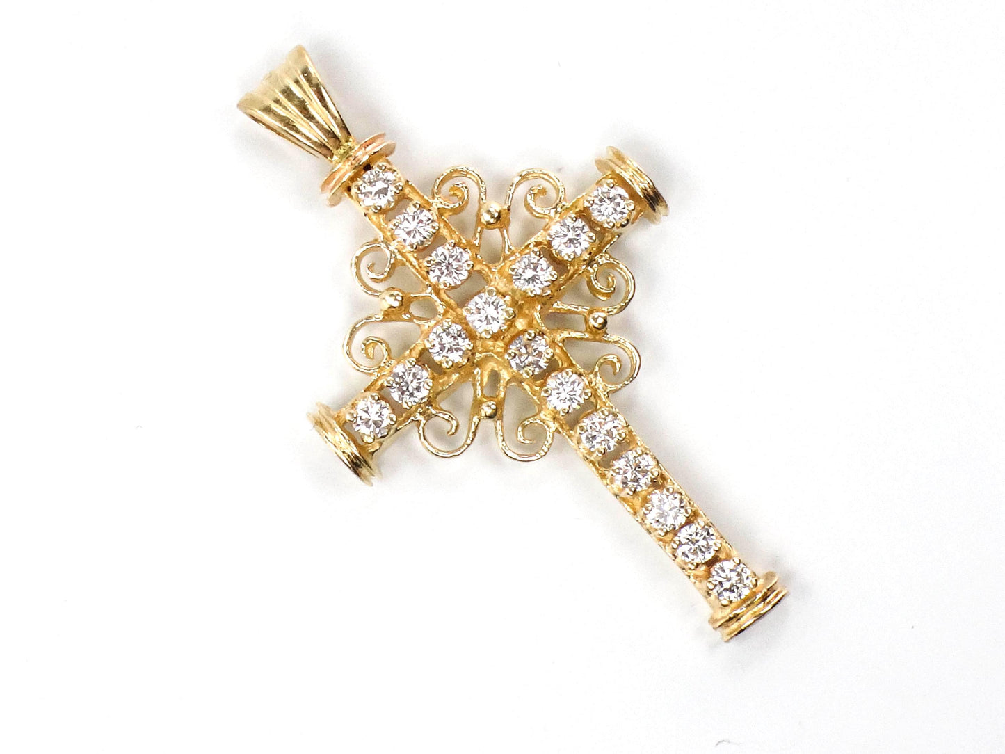 Large 14k Diamond Cross Pendant - Vintage Yellow Gold Approximately 1 Carat TDW Natural Stones - Fine Jewelry
