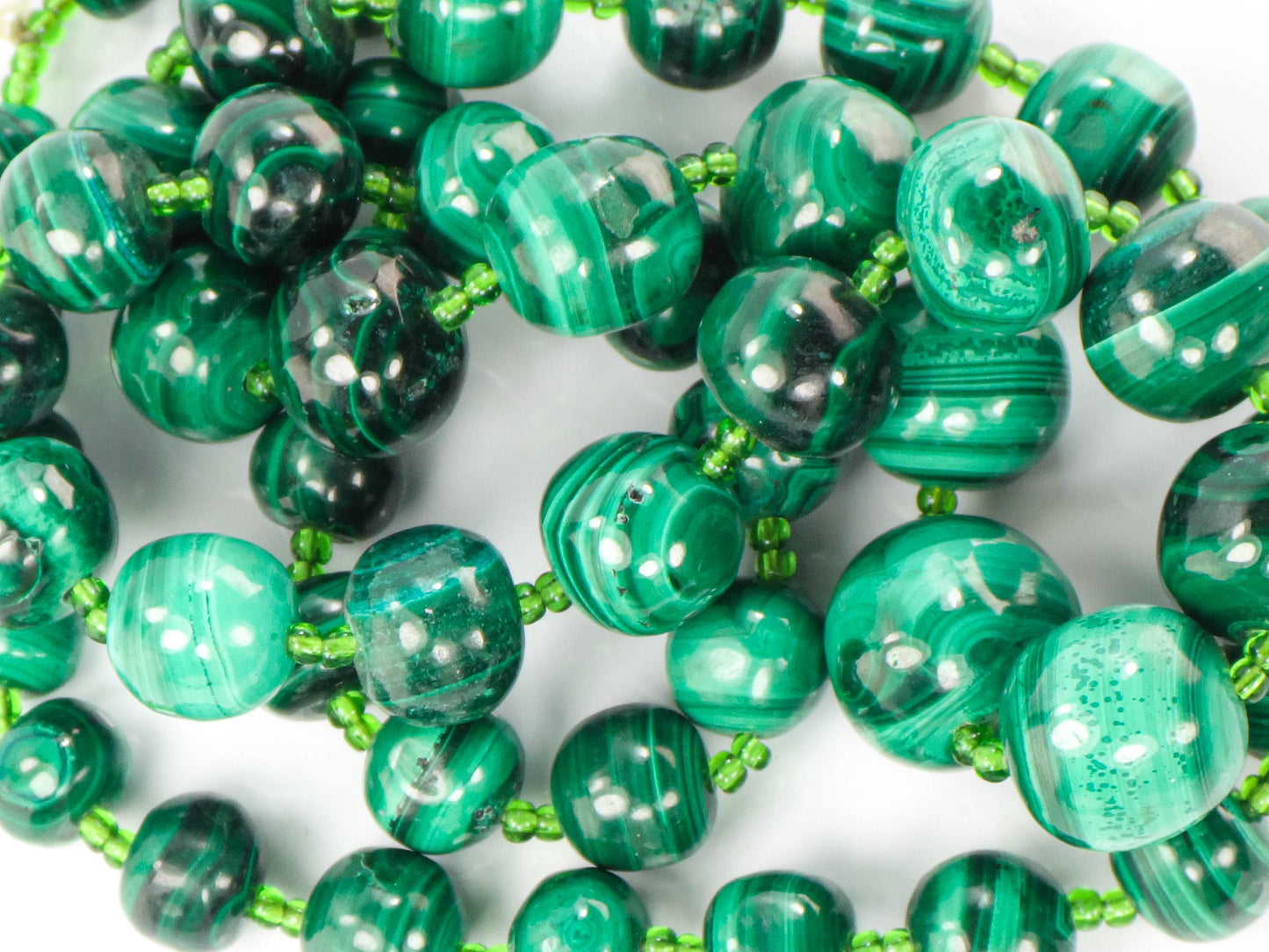 Vintage Natural Malachite Bead Necklace, Tapered Green Stone Necklace, 26"