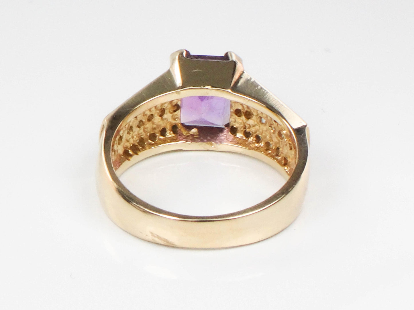 Vintage 14k Gold Natural Amethyst Ring with Diamonds - Purple February Birthstone Ring - Size 6 1/4