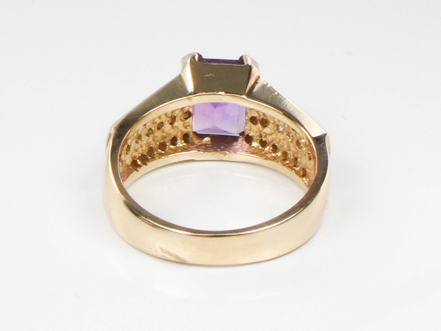 Vintage 14k Gold Amethyst Diamond Ring - February Birthstone, Size 6 1/4