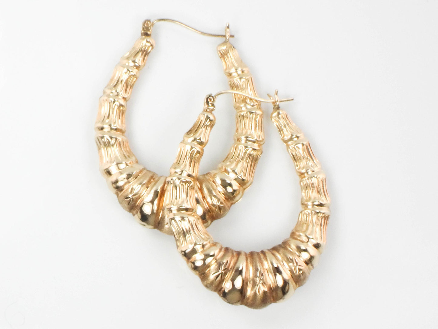 Vintage Large 10k Yellow Gold Oval Hoop Earrings, 1.7" Long