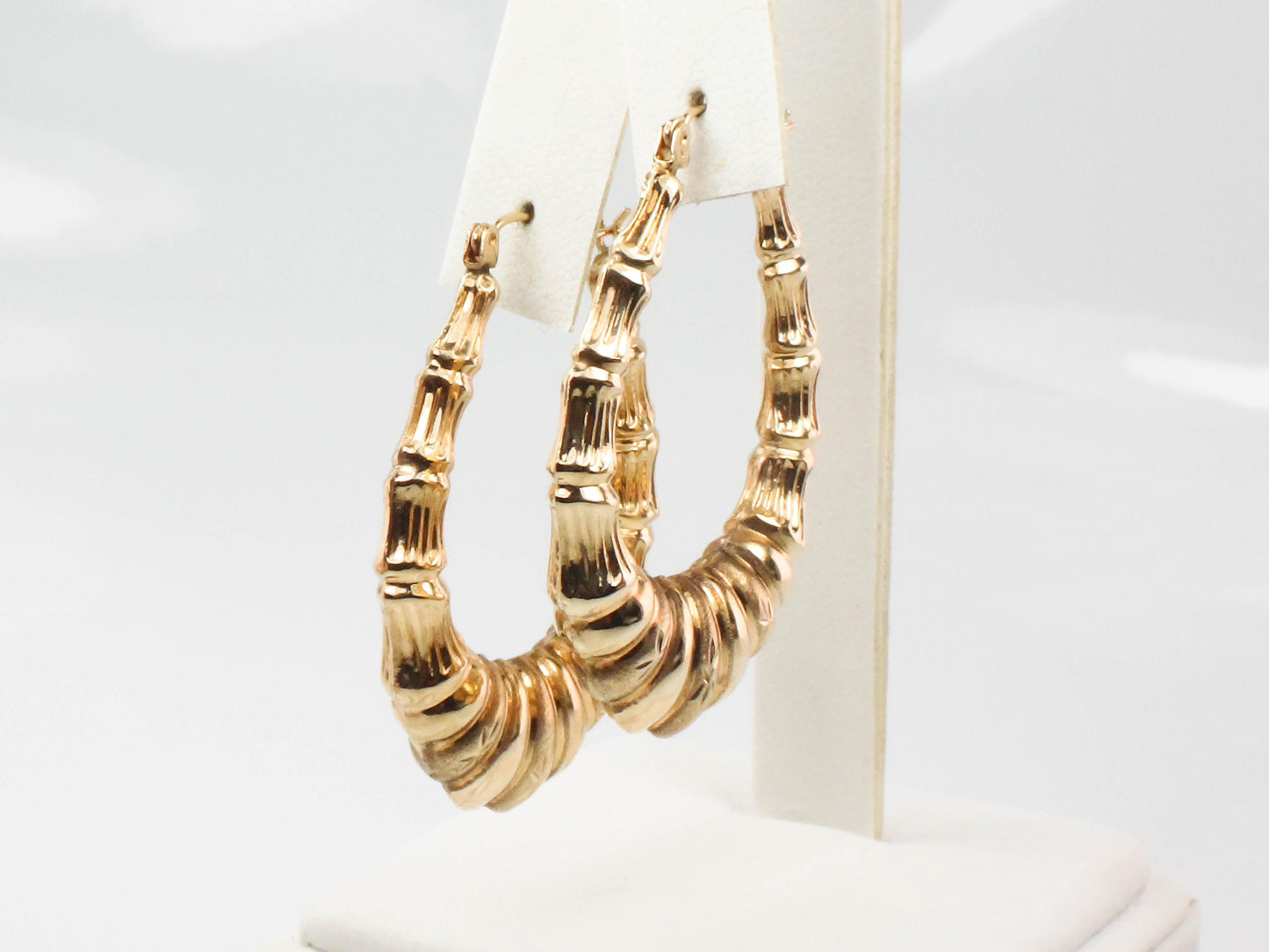 Vintage Large 10k Yellow Gold Oval Hoop Earrings, 1.7" Long