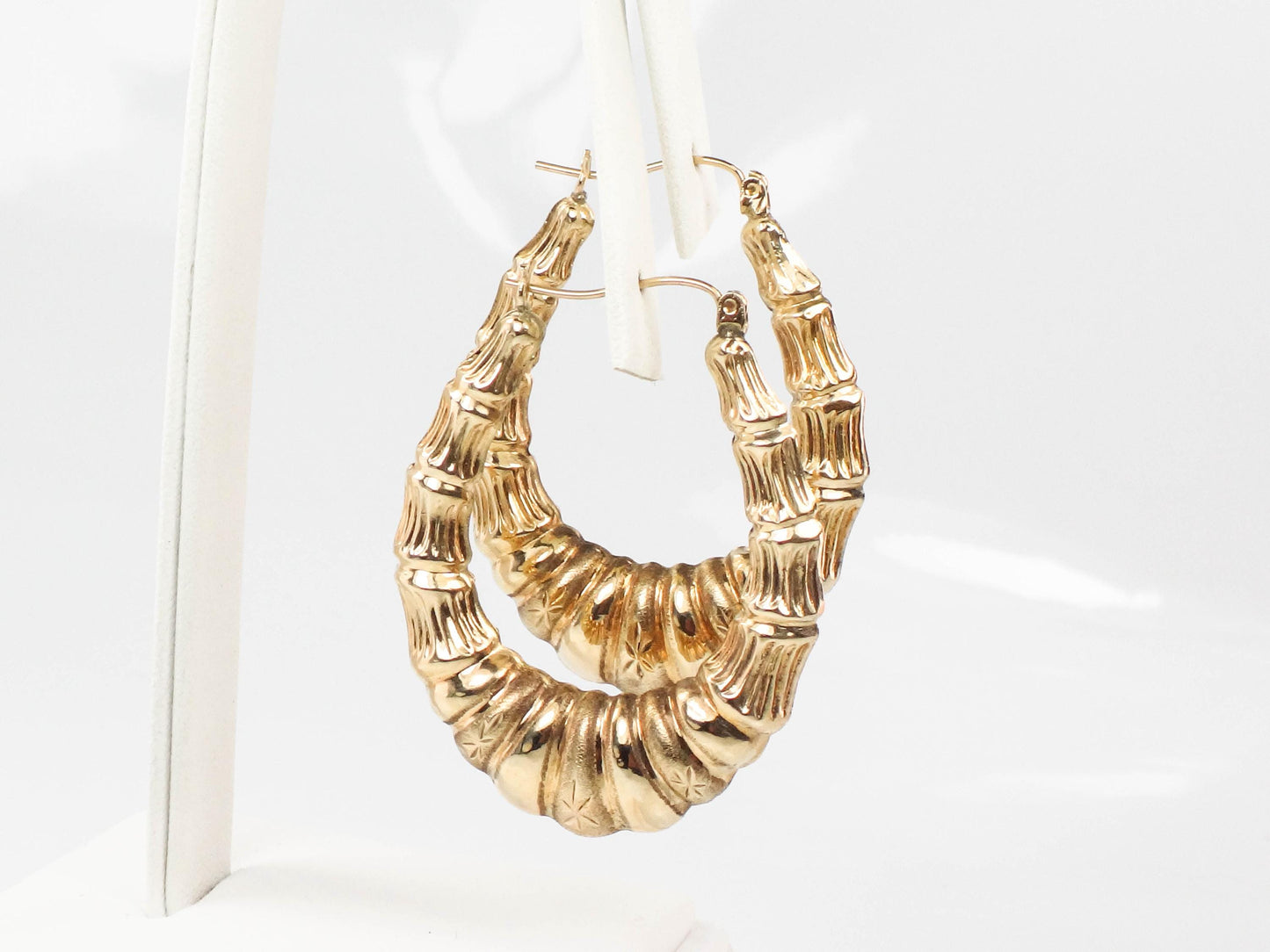 Vintage Large 10k Yellow Gold Oval Hoop Earrings, 1.7" Long