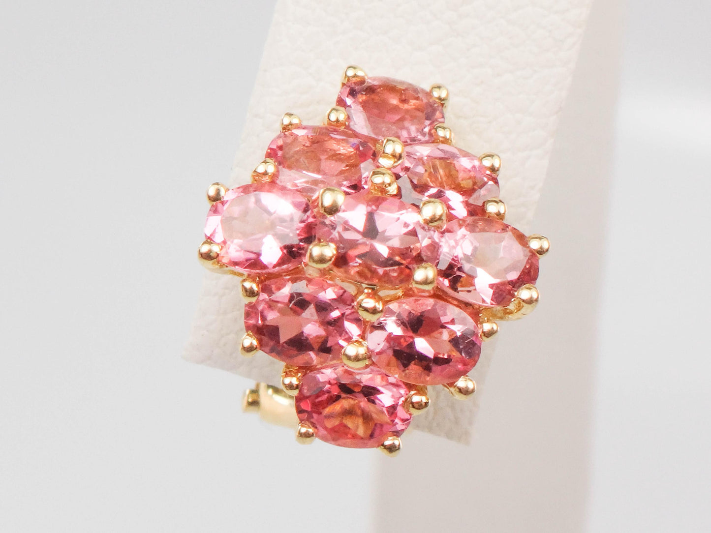 Vintage 14k Yellow Gold Pink Tourmaline Cluster Earrings - Omega Back Pink Stone Earrings - October Birthstone