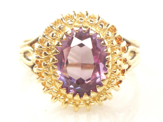 Vintage Solid 14k Yellow Gold Oval Purple Sapphire Ring, Size 7