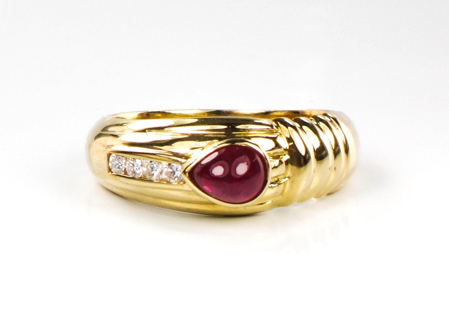 Vintage 18k Yellow Gold Natural Ruby and Diamond Ring, Cabachon July Birthstone Ring, Size 6