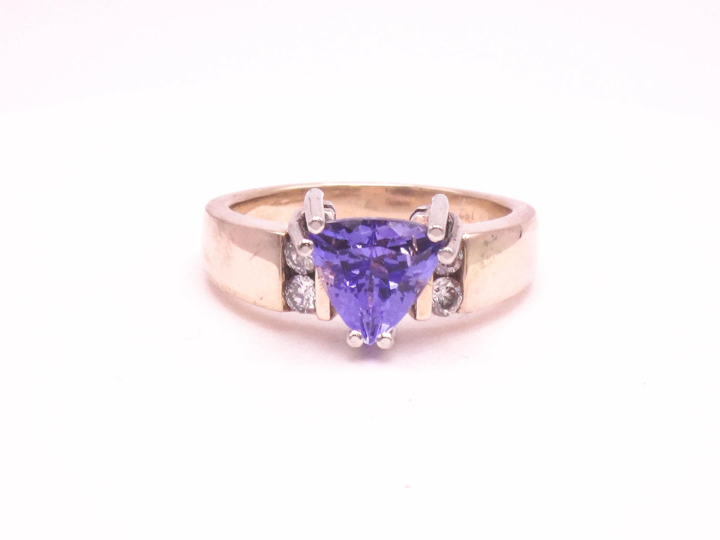 Vintage 14k Yellow Gold Natural Tanzanite Diamond Ring, Purple Stone Everyday Ring Size 6