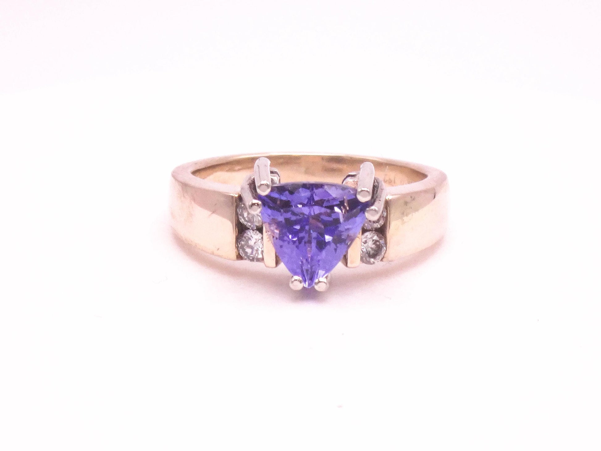 Vintage 14k Yellow Gold Natural Tanzanite Diamond Ring, Purple Stone Everyday Ring Size 6