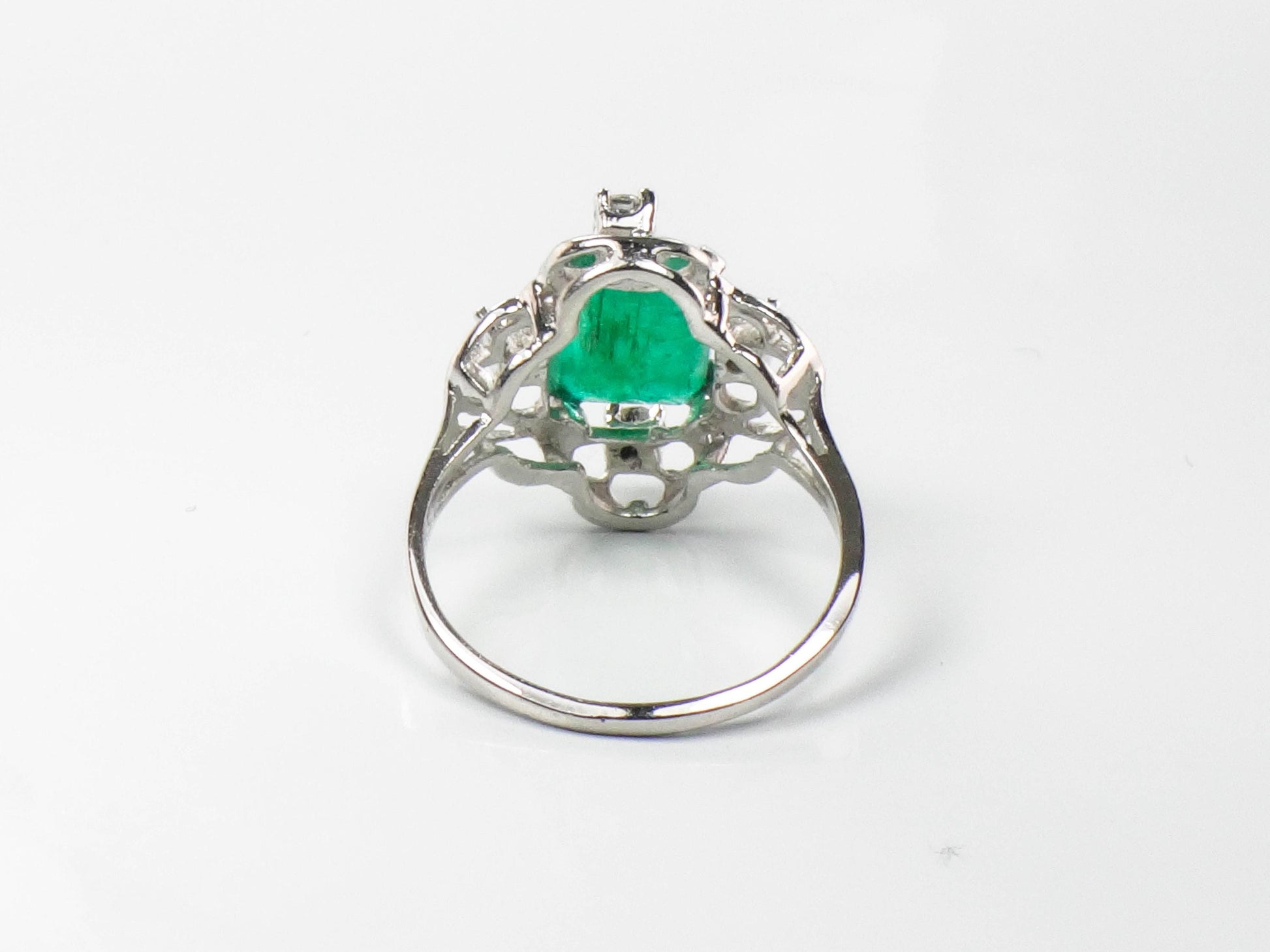 Vintage Emerald Diamond Ring: 14k White Gold May Birthstone, Size 7.5