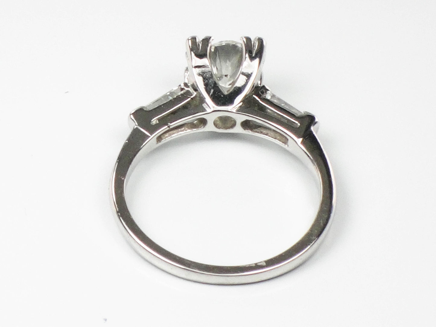 Vintage 14k White Gold Diamond Engagement Ring with Baguettes, Size 6