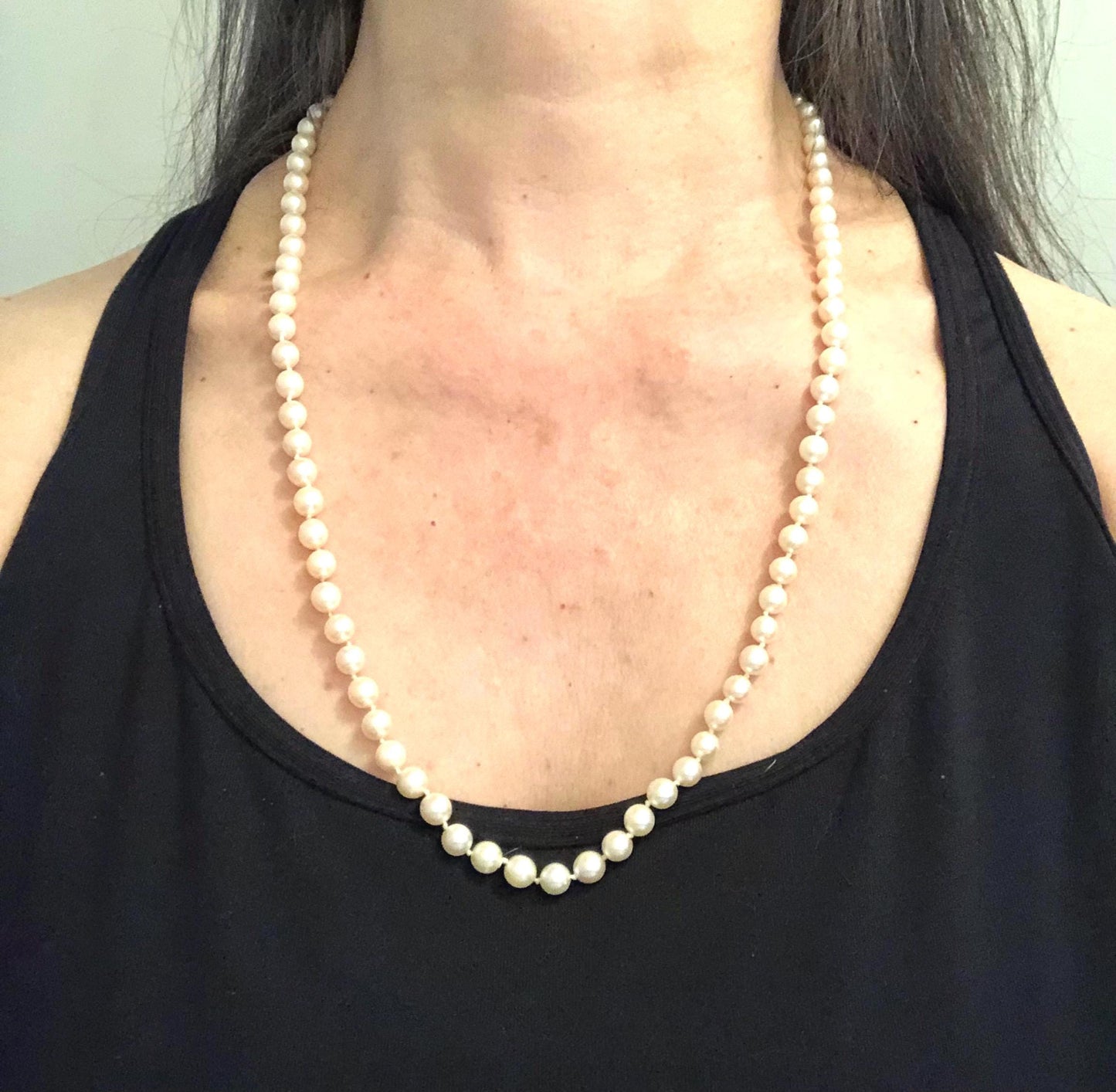 Vintage 14k White Gold Cultured Pearl Strand, 6 mm Pearl Necklace, Bridal Necklace 24.25"