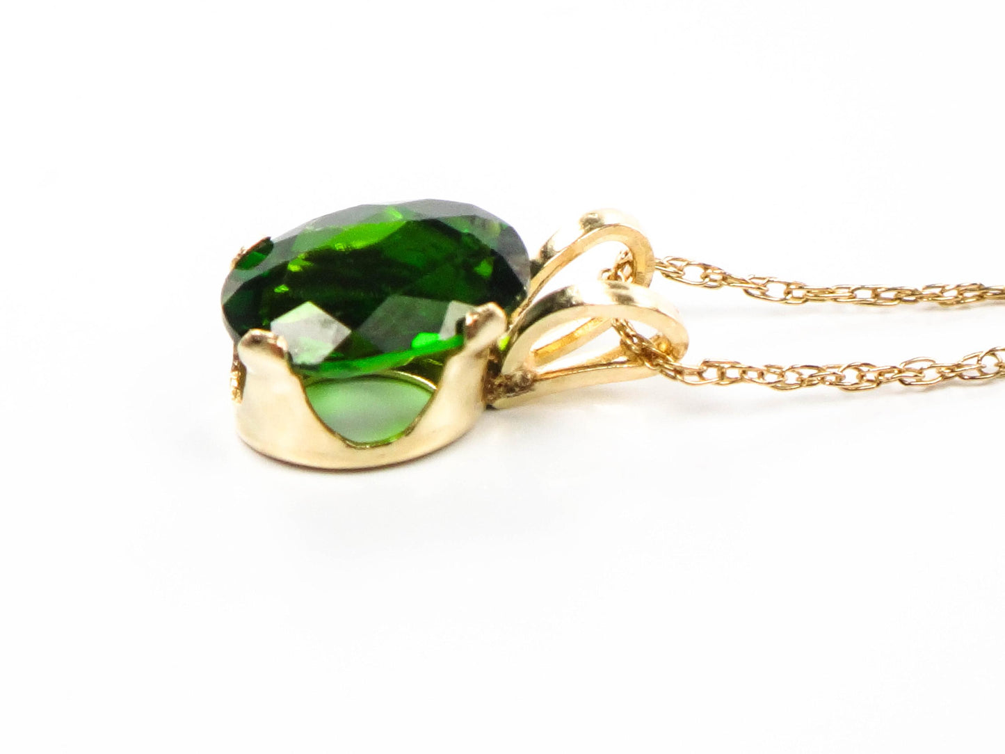Vintage Yellow Gold Green Tourmaline Drop Necklace, Minimalist Oval Cut Green Stone Pendant, 19"