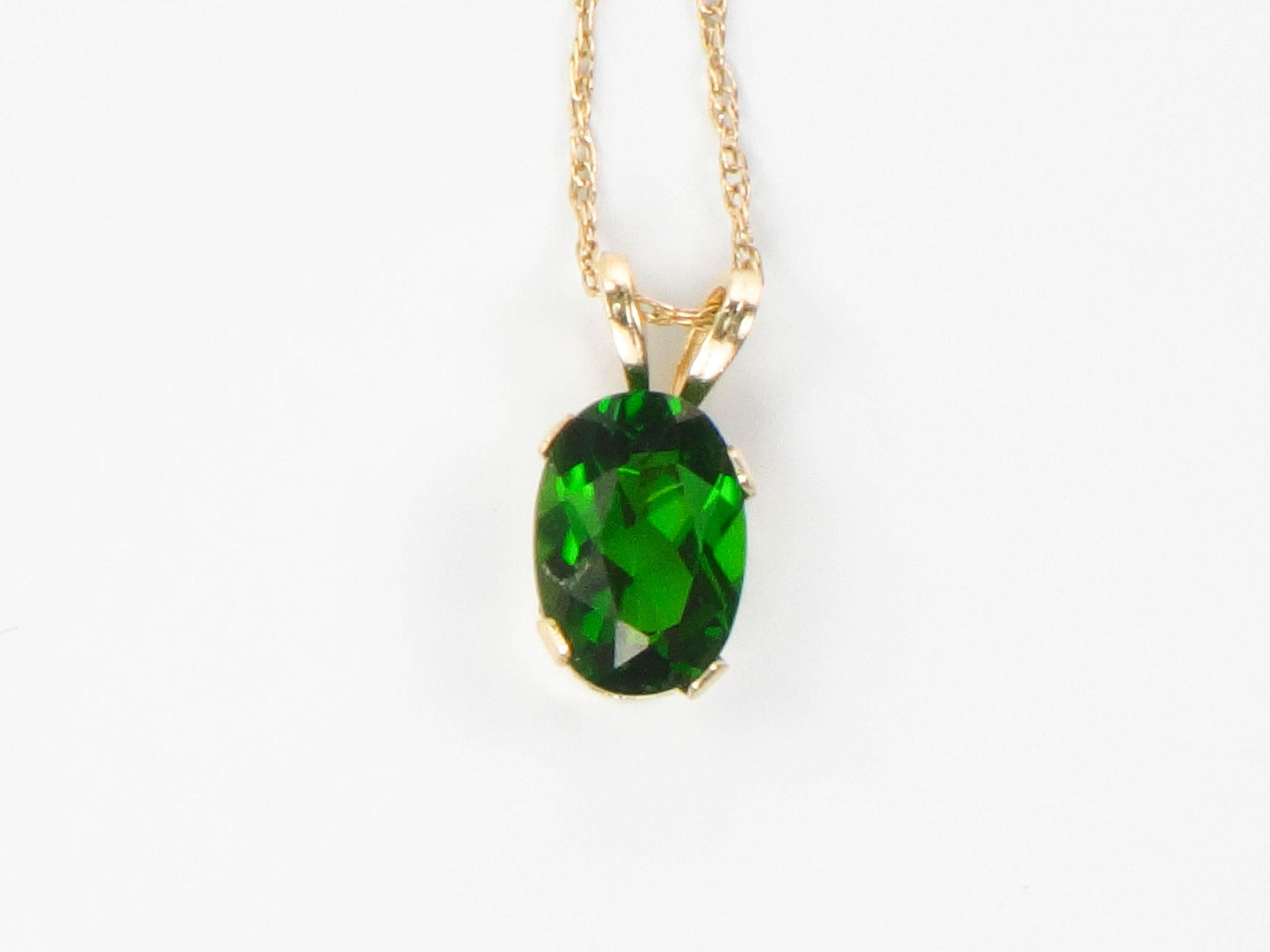 Vintage Yellow Gold Green Tourmaline Drop Necklace, Minimalist Oval Cut Green Stone Pendant, 19"