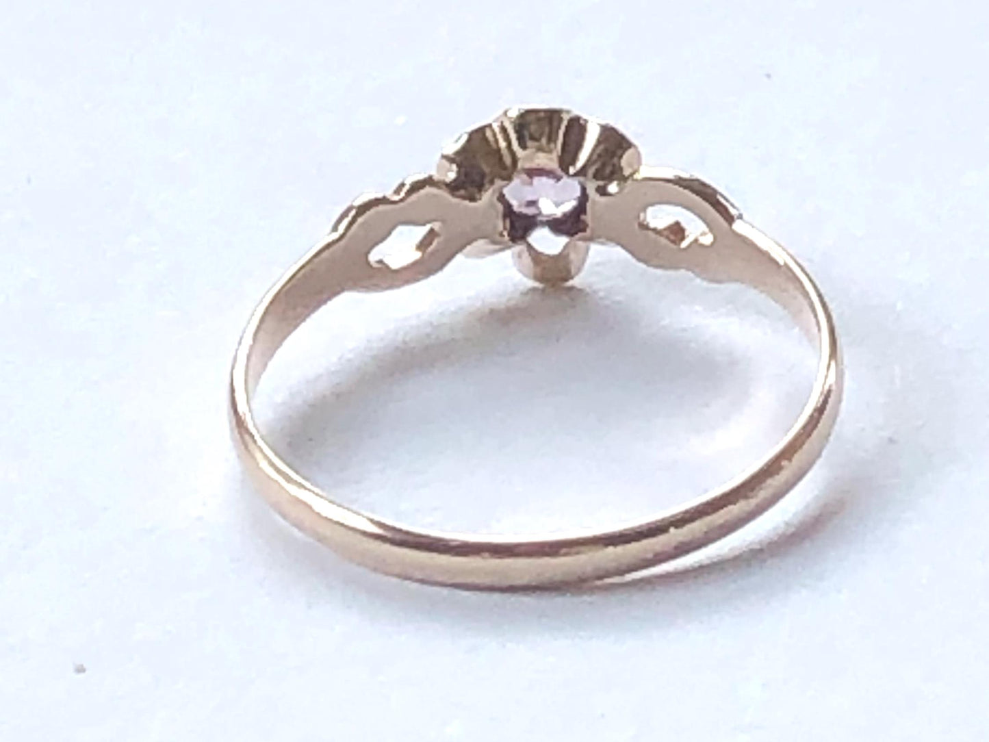 Vintage 10k Yellow Gold Pink Sapphire Ring, Lab Created Sapphire Solitaire Ring Size 6 1/2
