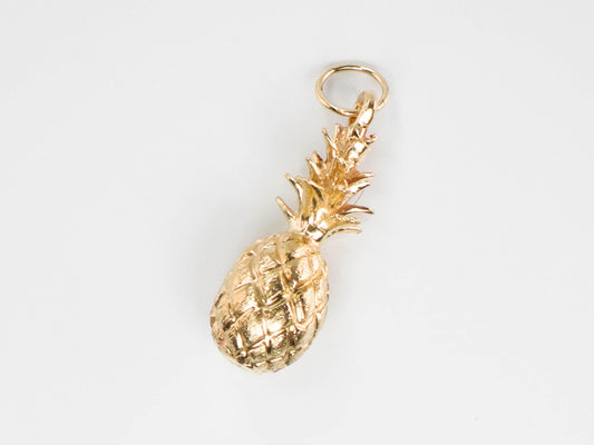 Vintage 14k Yellow Gold Pineapple Charm Pendant, Solid Gold Hawaii Charm