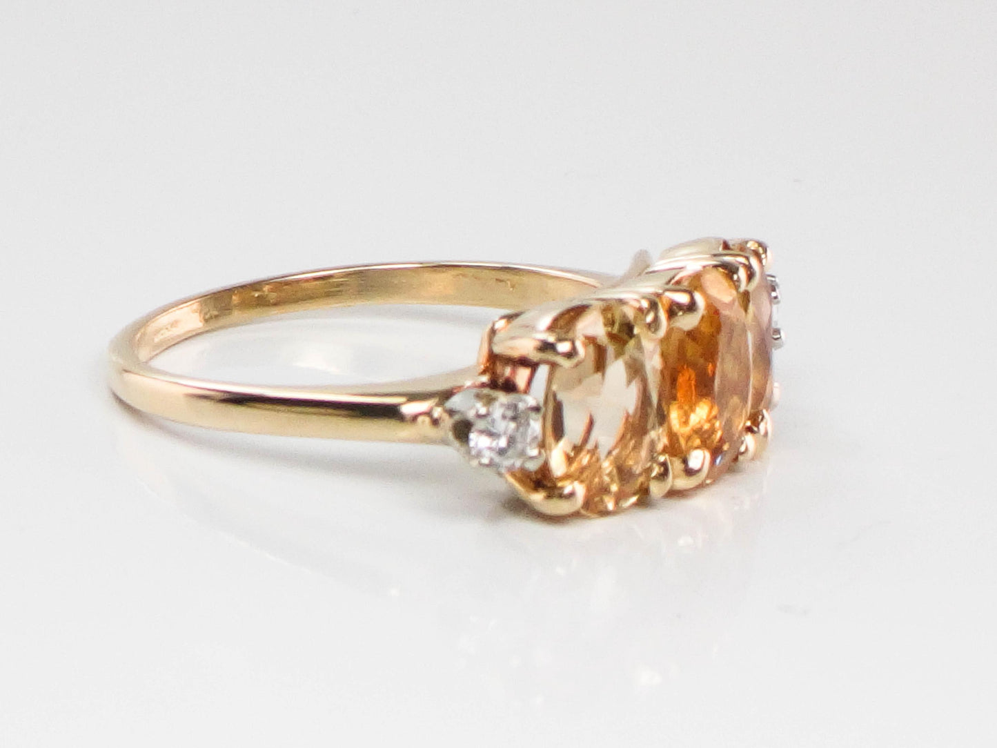 Vintage 14k Gold Golden Topaz Diamond Ring - November Birthstone, Size 6