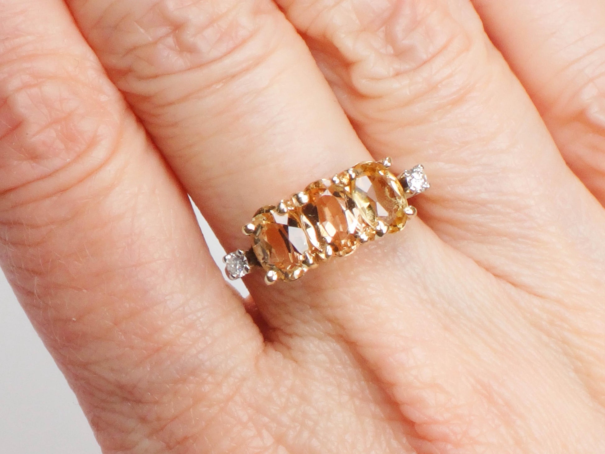 Vintage 14k Gold Golden Topaz Diamond Ring - November Birthstone, Size 6