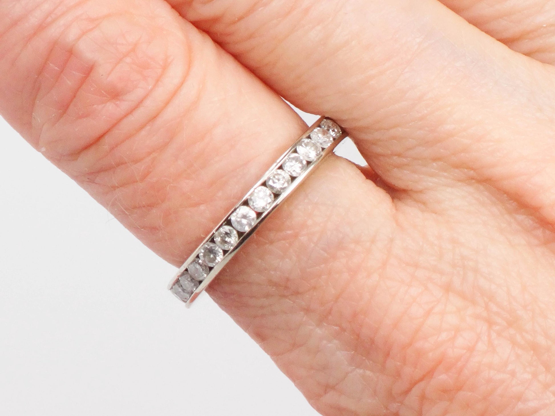 Vintage 14k White Gold Diamond Eternity Band Ring, 1 Carat, Size 7