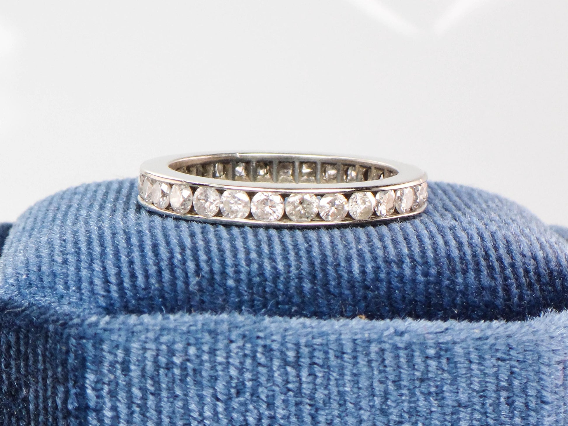 Vintage 14k White Gold Natural Diamond Eternity Ring, 1 Carat TDW Round Diamond Band, Size 7