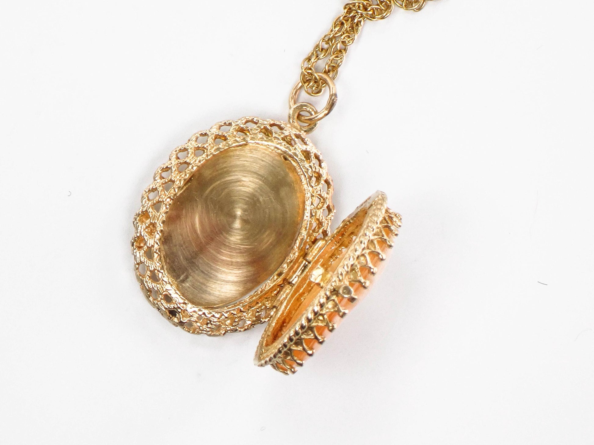 Vintage 14k Yellow Gold Cameo Locket Pendant Necklace - Oval Picture Locket - 15"