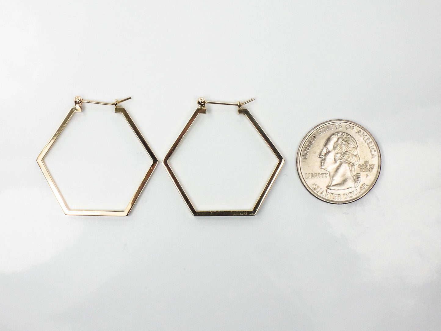 Vintage 14k Yellow Gold Octagon Hoop Earrings, 1 3/8" Gold Hoops, Birthday, Anniversary Gift