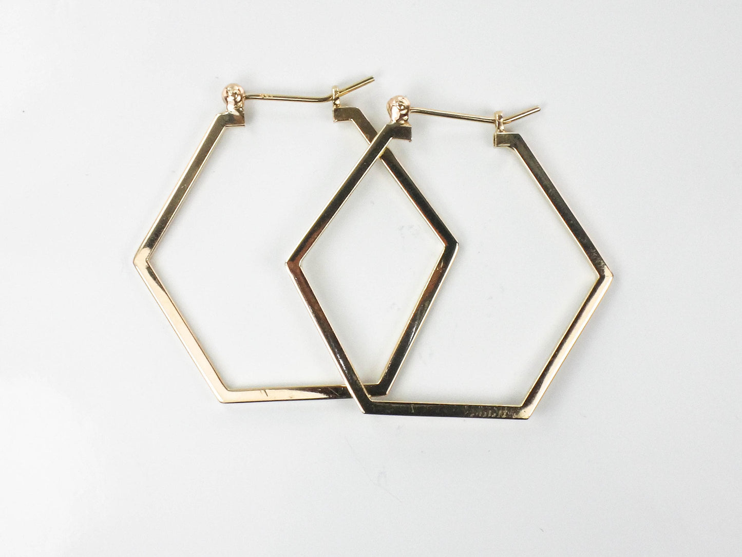 Vintage 14k Yellow Gold Octagon Hoop Earrings, 1 3/8" Gold Hoops, Birthday, Anniversary Gift