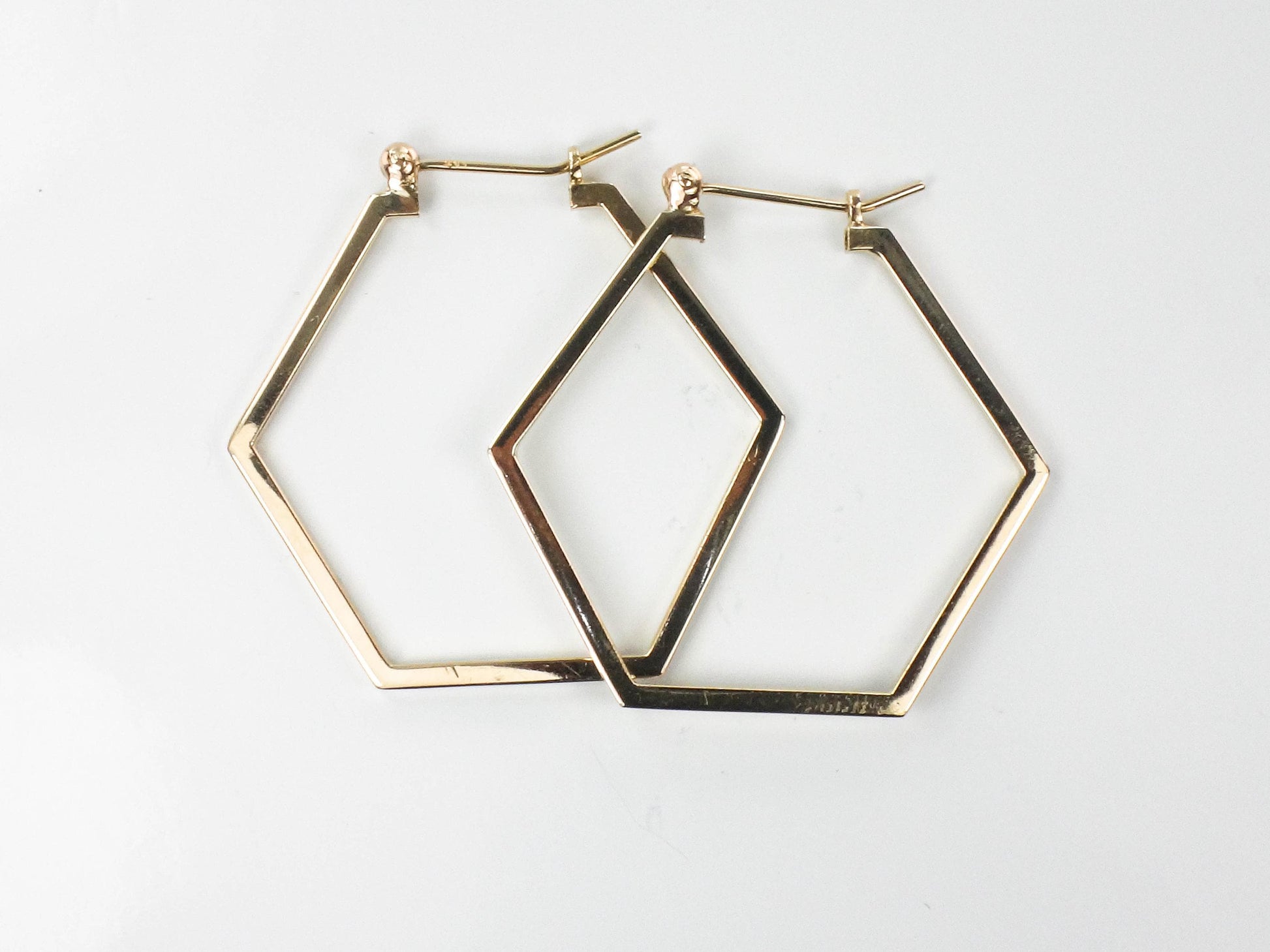 Vintage 14k Yellow Gold Octagon Hoop Earrings, 1 3/8" Gold Hoops, Birthday, Anniversary Gift