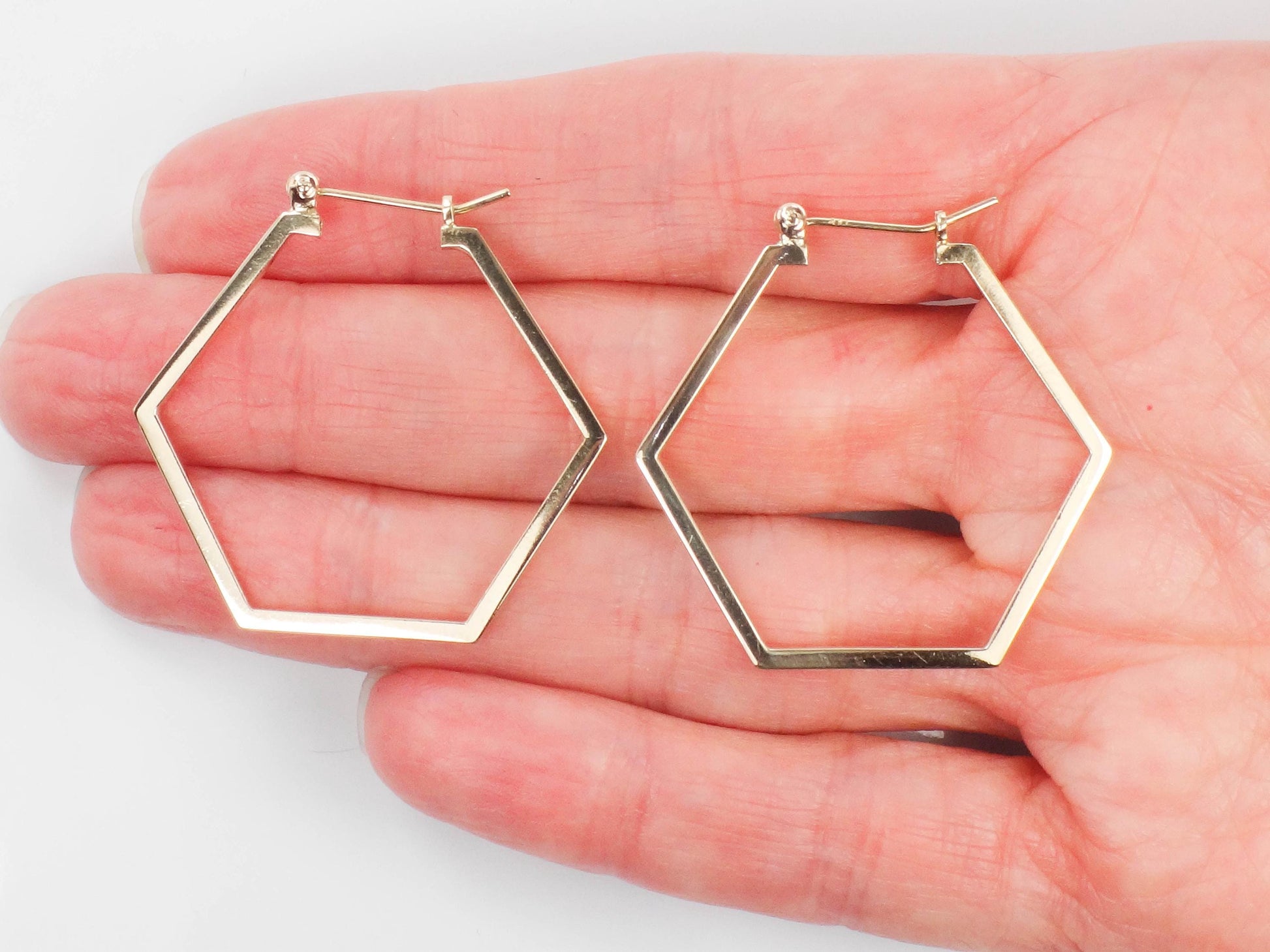 Vintage 14k Yellow Gold Octagon Hoop Earrings, 1 3/8" Gold Hoops, Birthday, Anniversary Gift