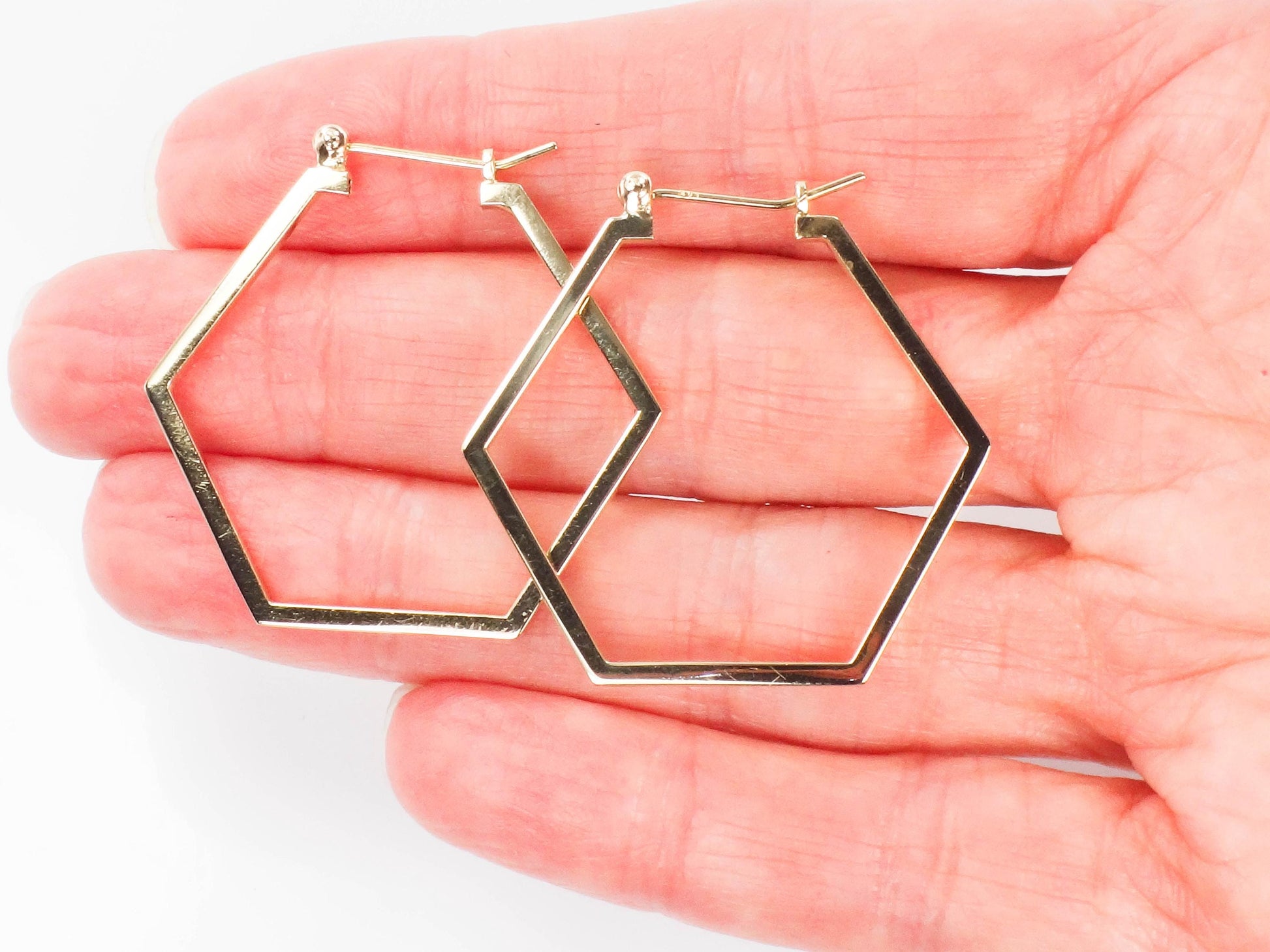 Vintage 14k Yellow Gold Octagon Hoop Earrings, 1 3/8" Gold Hoops, Birthday, Anniversary Gift