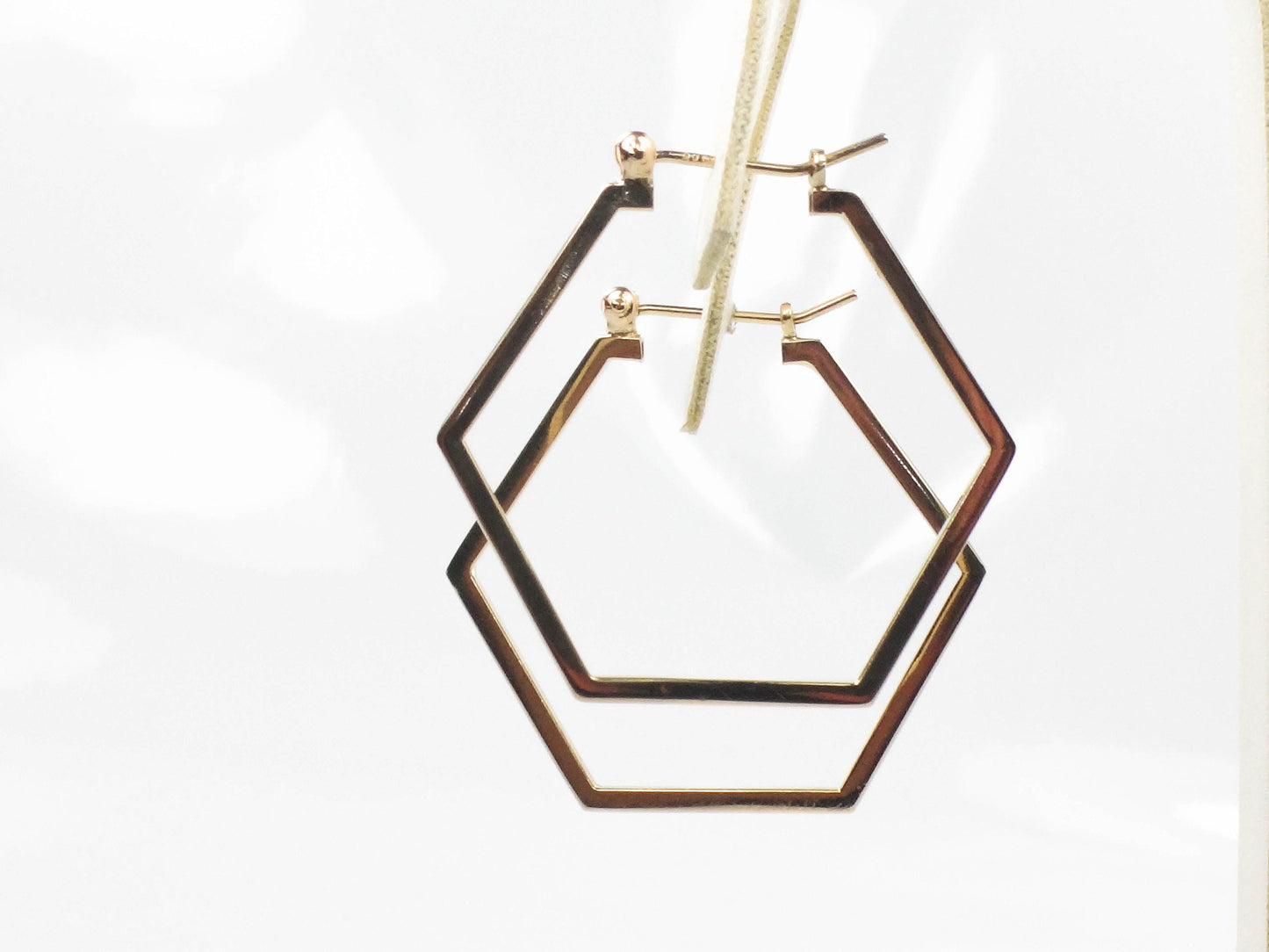 Vintage 14k Yellow Gold Octagon Hoop Earrings, 1 3/8" Gold Hoops, Birthday, Anniversary Gift