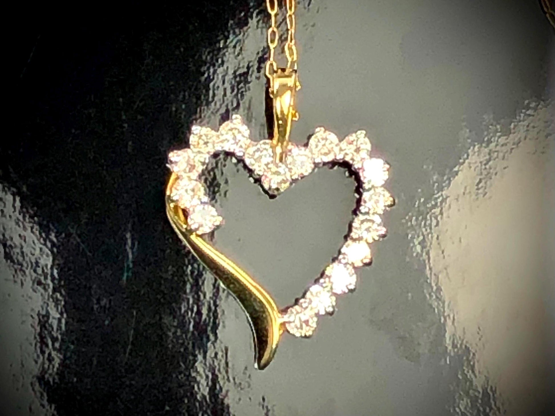 Vintage Solid Yellow Gold Diamond Open Heart Pendant Necklace 1.0 CT TDW 20"