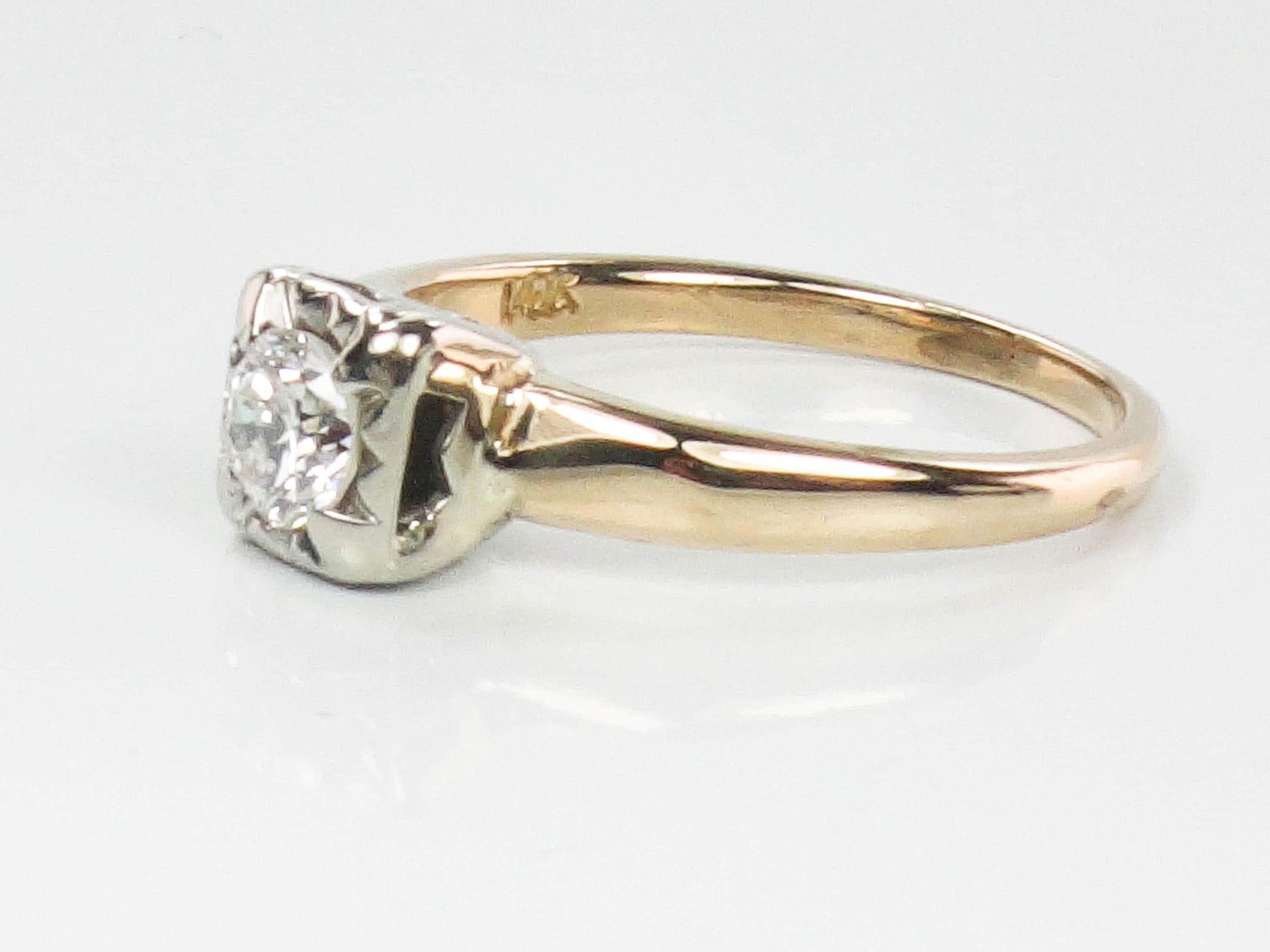 Vintage 14k Yellow Gold Diamond Engagement Ring, Round Cut Solitaire Engagement Ring Approx .30 CTS, Size 5