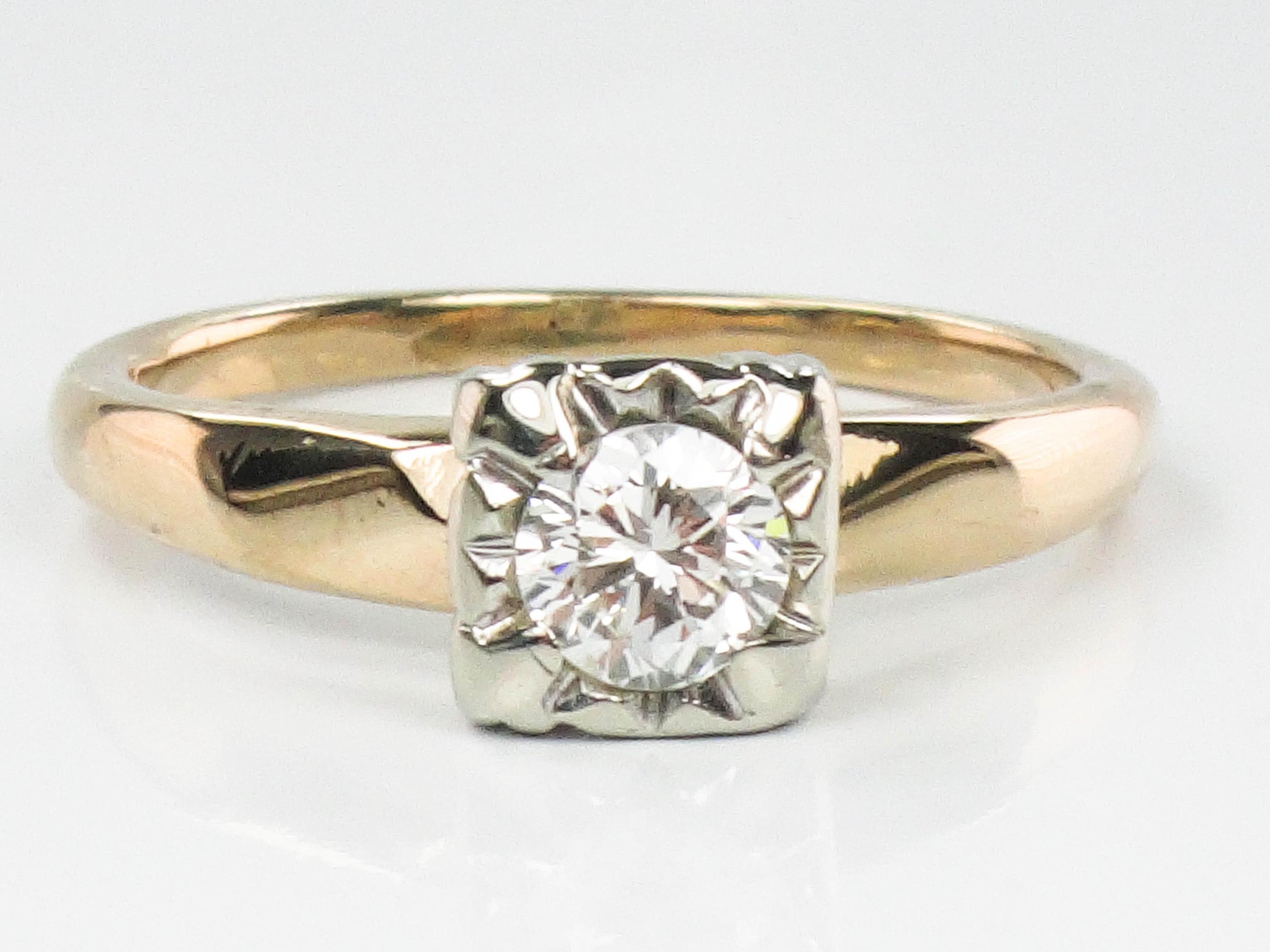 Vintage 14k Yellow Gold Diamond Engagement Ring, Round Cut Solitaire Engagement Ring Approx .30 CTS, Size 5