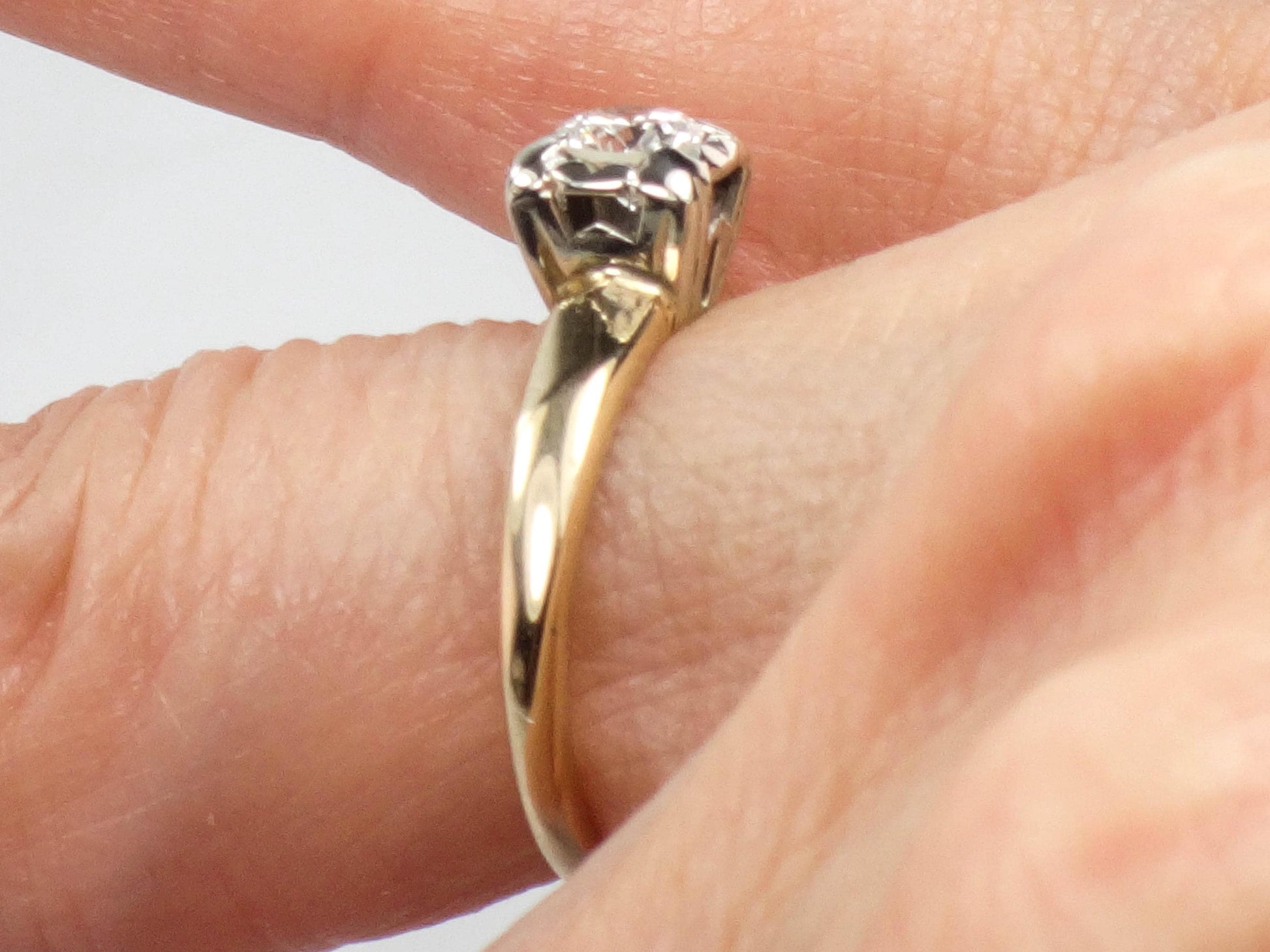 Vintage 14k Yellow Gold Diamond Engagement Ring, Round Cut Solitaire Engagement Ring Approx .30 CTS, Size 5