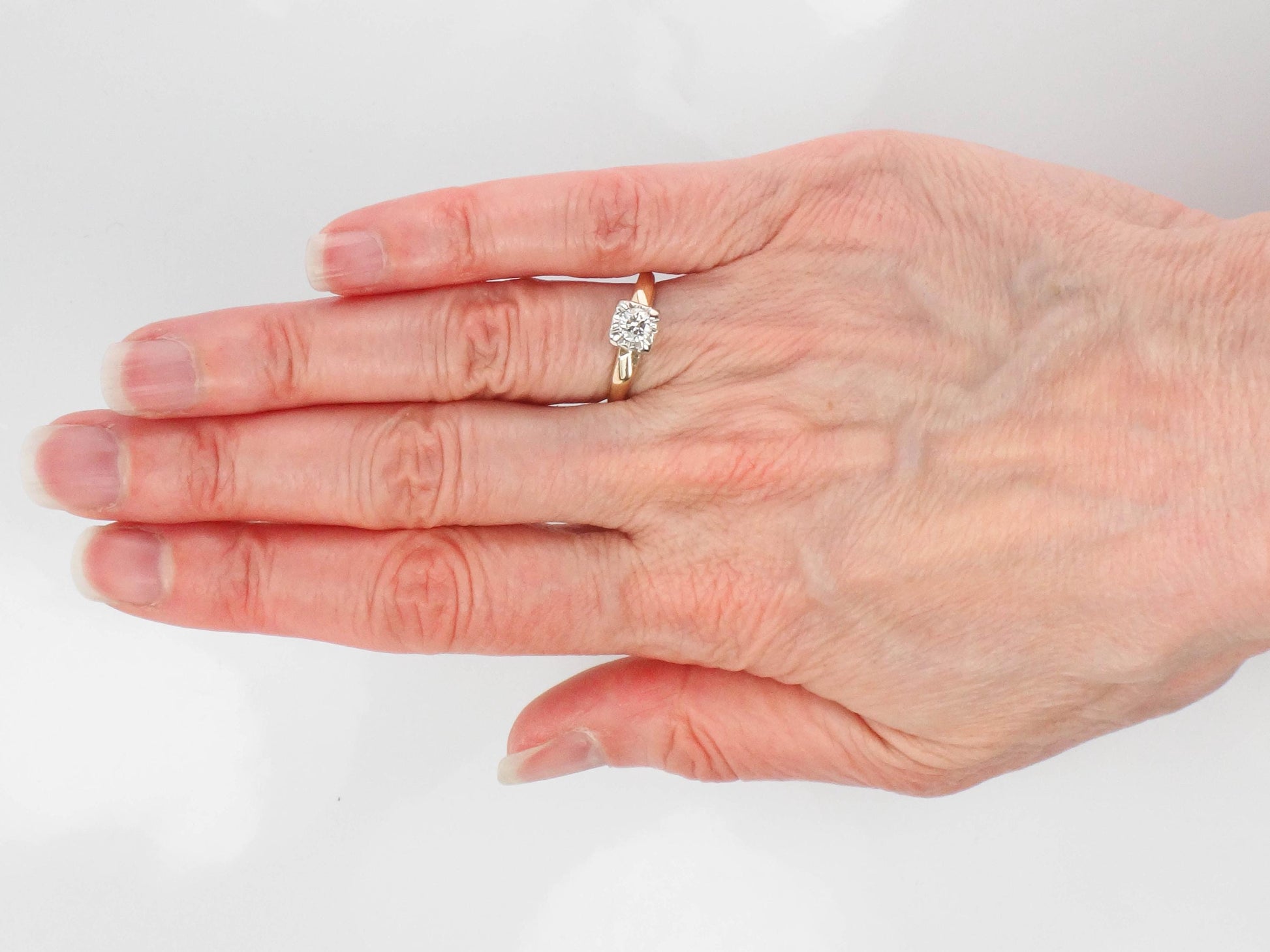 Vintage 14k Yellow Gold Diamond Engagement Ring, Round Cut Solitaire Engagement Ring Approx .30 CTS, Size 5