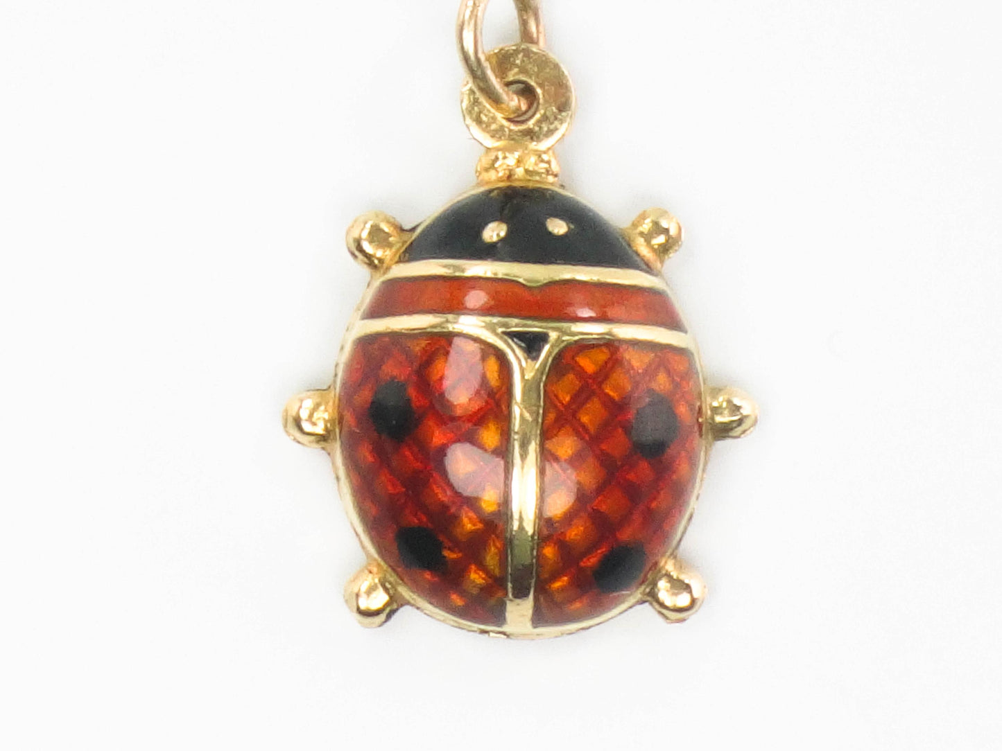 Vintage 18k Gold Puffy Ladybug Pendant with Red and Black Enamel, Good Luck Charm