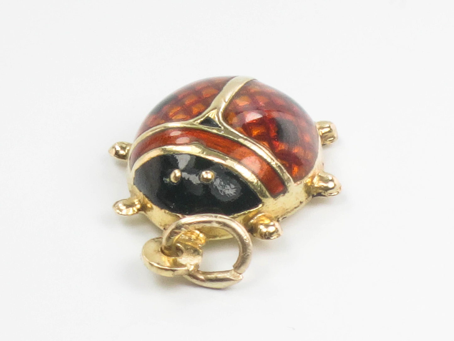 Vintage 18k Gold Puffy Ladybug Pendant with Red and Black Enamel, Good Luck Charm