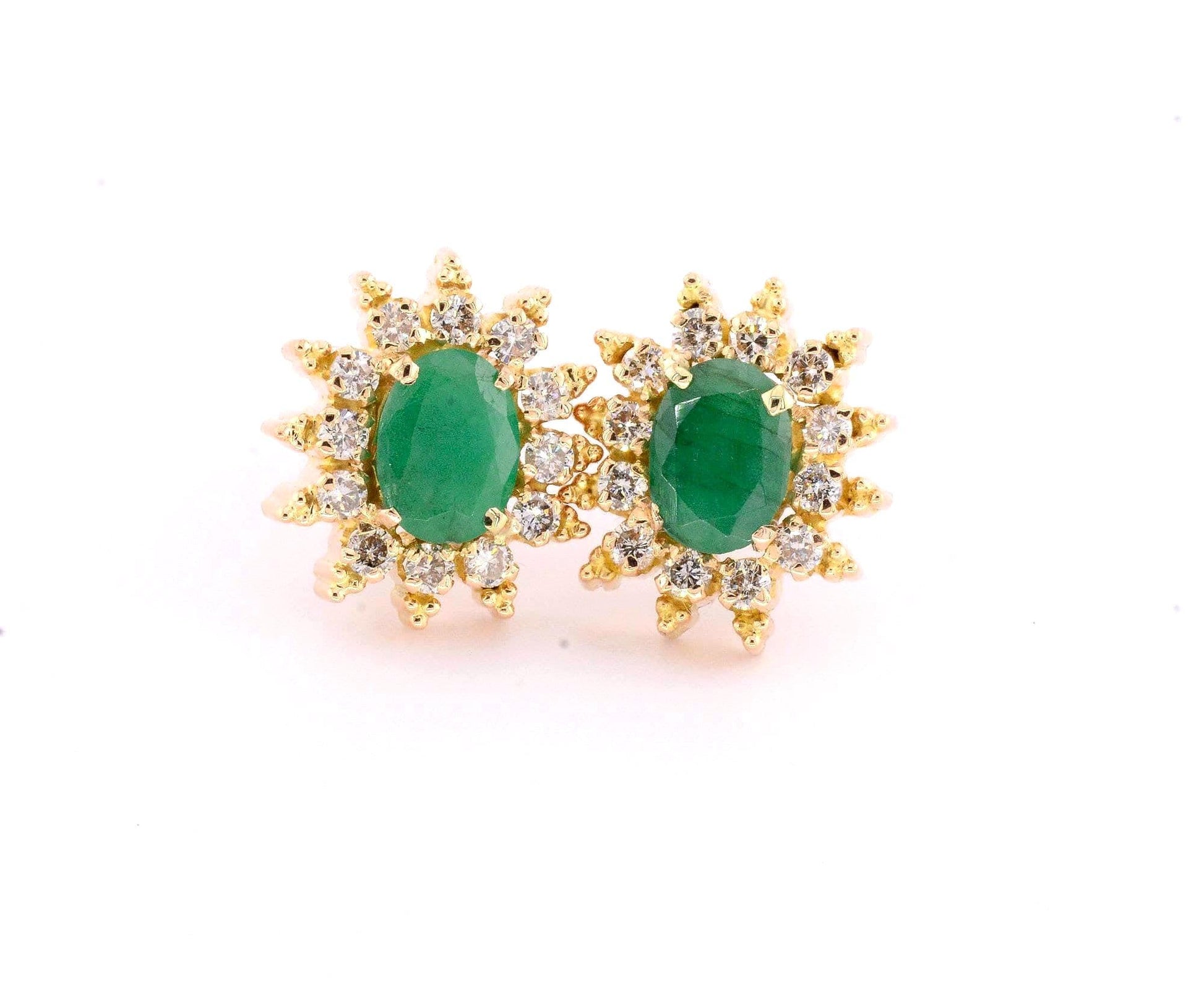Vintage 18k Gold Emerald Diamond Halo Stud Earrings