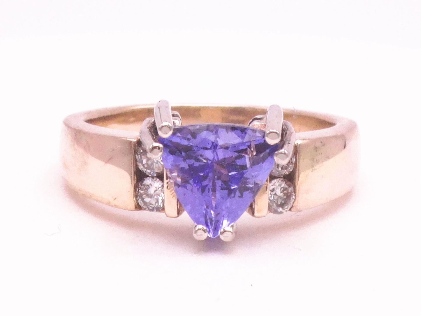 Vintage 14k Yellow Gold Natural Tanzanite Diamond Ring, Purple Stone Everyday Ring Size 6