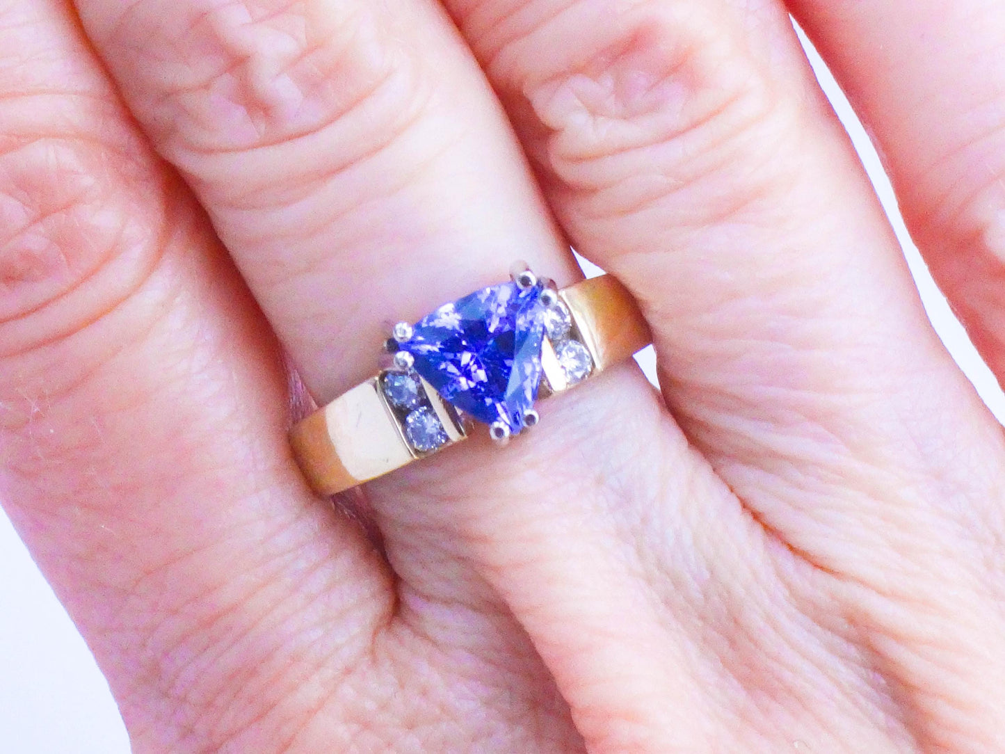 Vintage 14k Yellow Gold Natural Tanzanite Diamond Ring, Purple Stone Everyday Ring Size 6