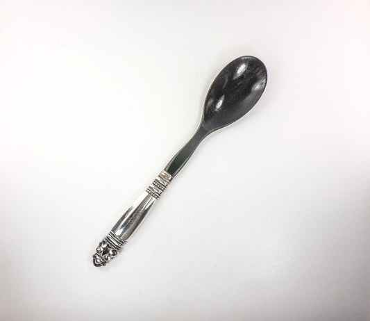 Georg Jensen Sterling Silver Acorn Pattern Salad Serving Spoon with Horn Bowl