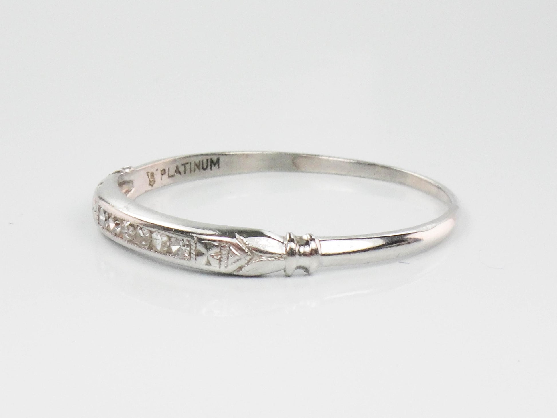 Vintage Platinum Diamond Wedding Band - 1930s Thin Stacking Ring Size 11.75