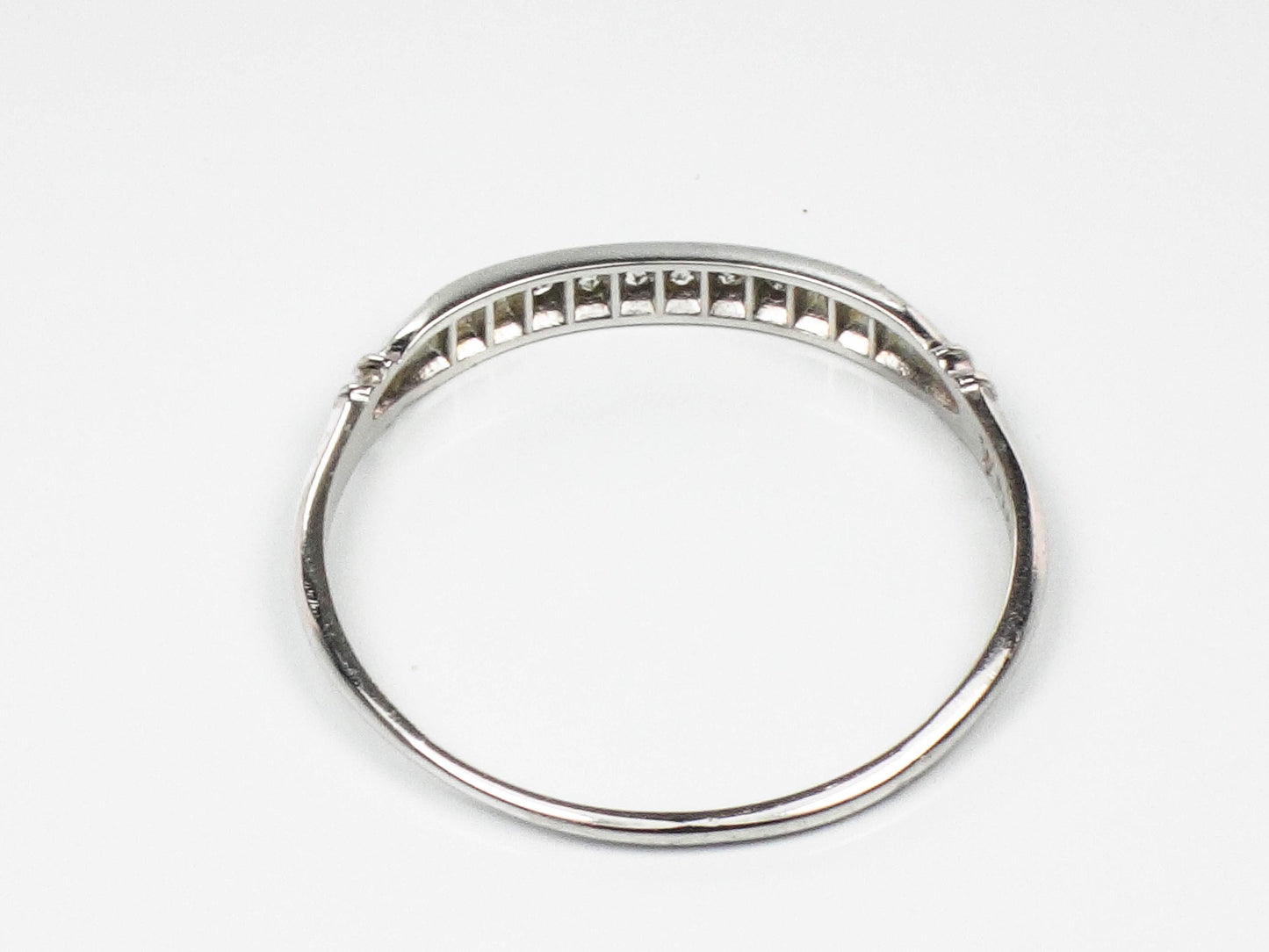 Vintage Platinum Diamond Wedding Band - 1930s Thin Stacking Ring Size 11.75