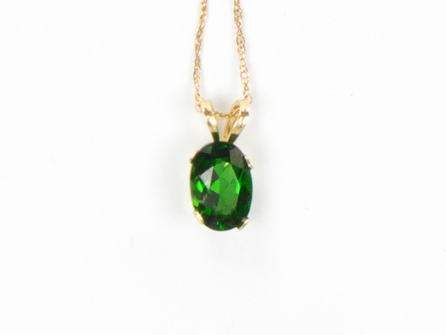 Vintage Yellow Gold Green Tourmaline Drop Necklace, Minimalist Oval Cut Green Stone Pendant, 19"