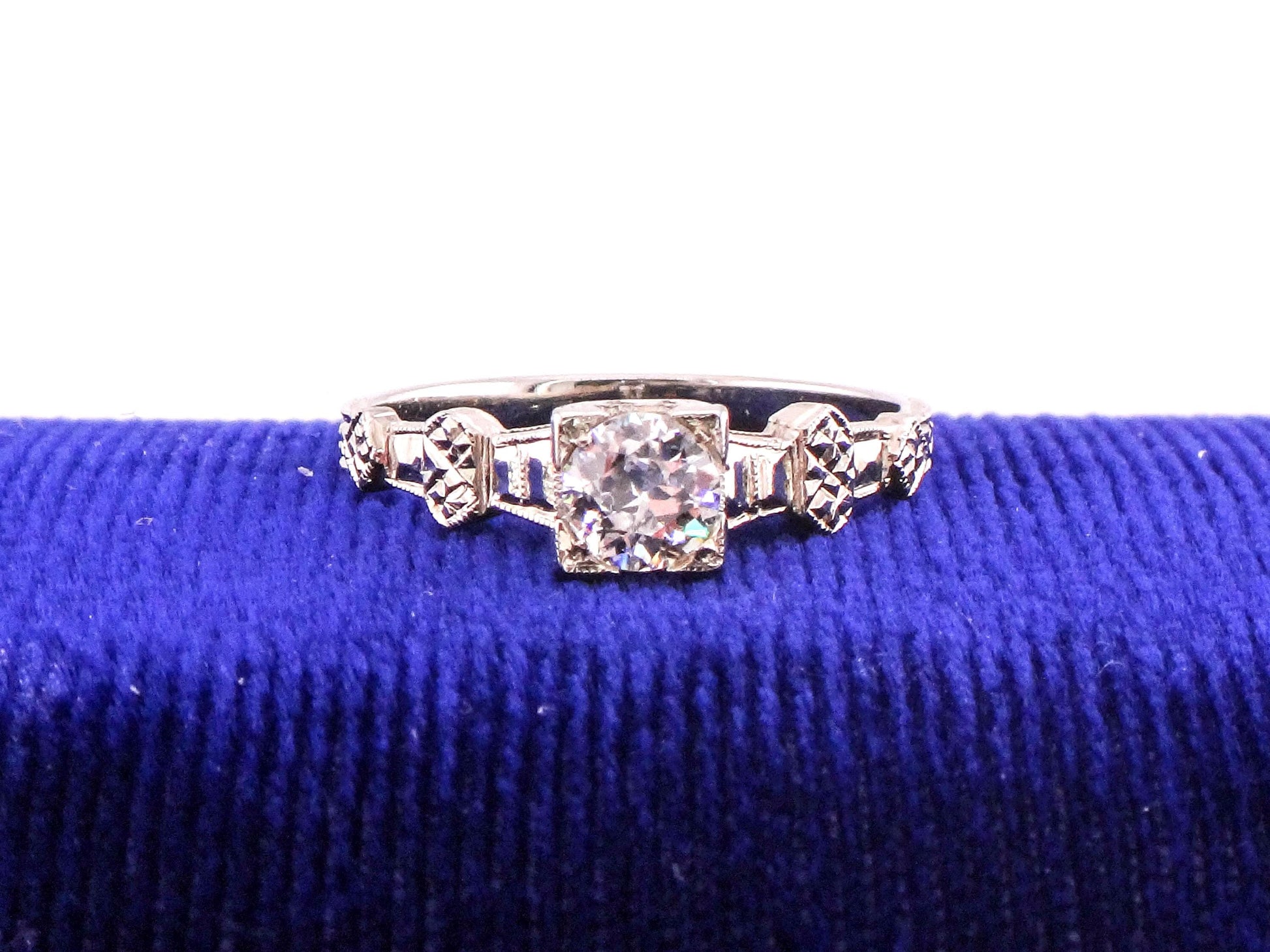 Vintage 18k White Gold Old European Cut Natural Diamond Engagement Ring Art Deco Orange Blossom Engagement Ring Approx 1/3 Carat Solitaire