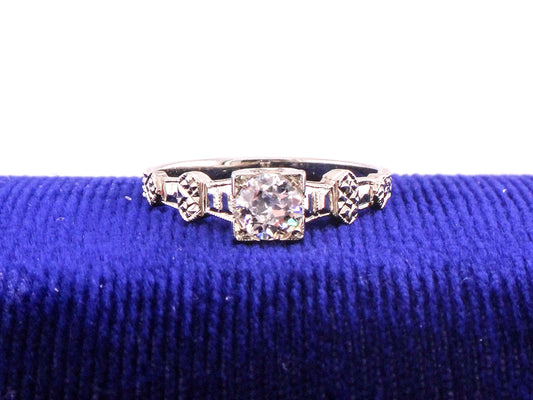 Vintage 18k White Gold Old European Cut Natural Diamond Engagement Ring Art Deco Orange Blossom Engagement Ring Approx 1/3 Carat Solitaire
