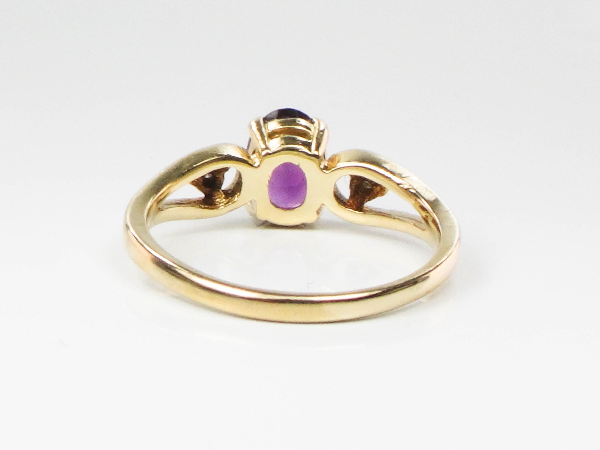 Vintage 14k Yellow Gold Amethyst Ring with Diamond Accents, February Birthstone, Size 6.5