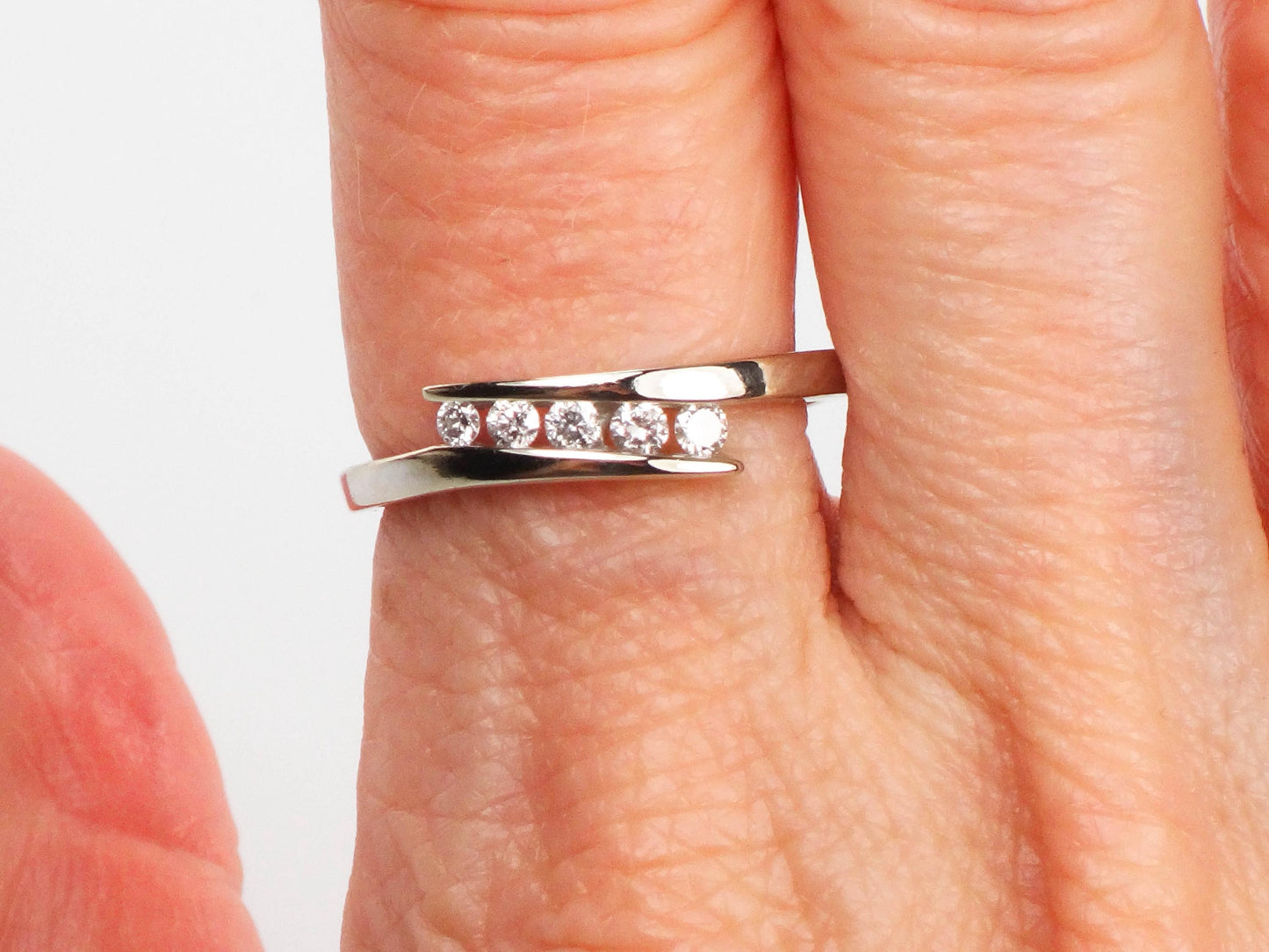 Vintage 10k White Gold Diamond Everyday Ring, Diamond Band, Size 7