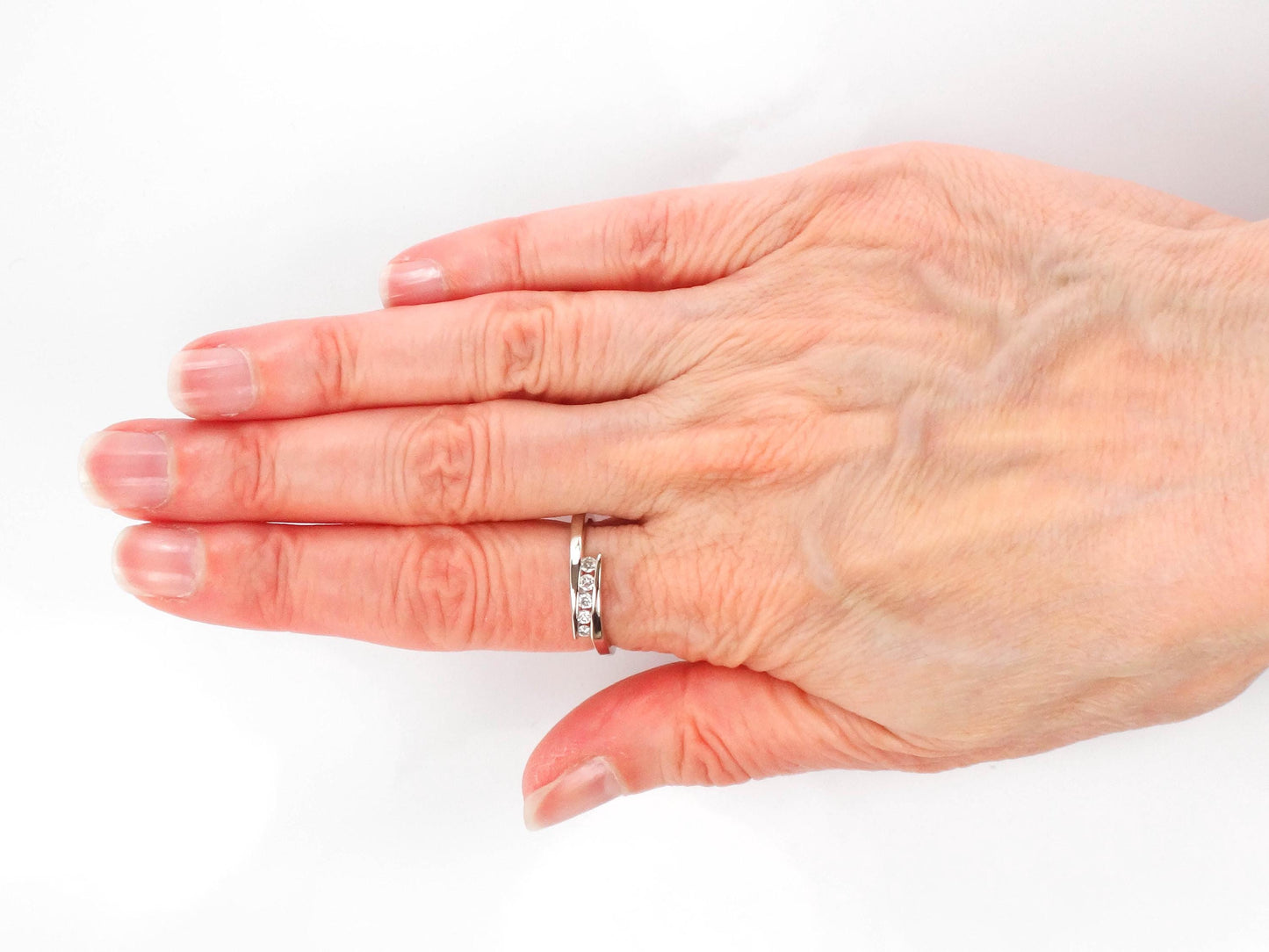 Vintage 10k White Gold Diamond Everyday Ring, Diamond Band, Size 7
